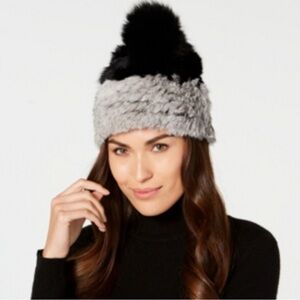 Marcus Adler rabbit fox fur pompom beanie hat